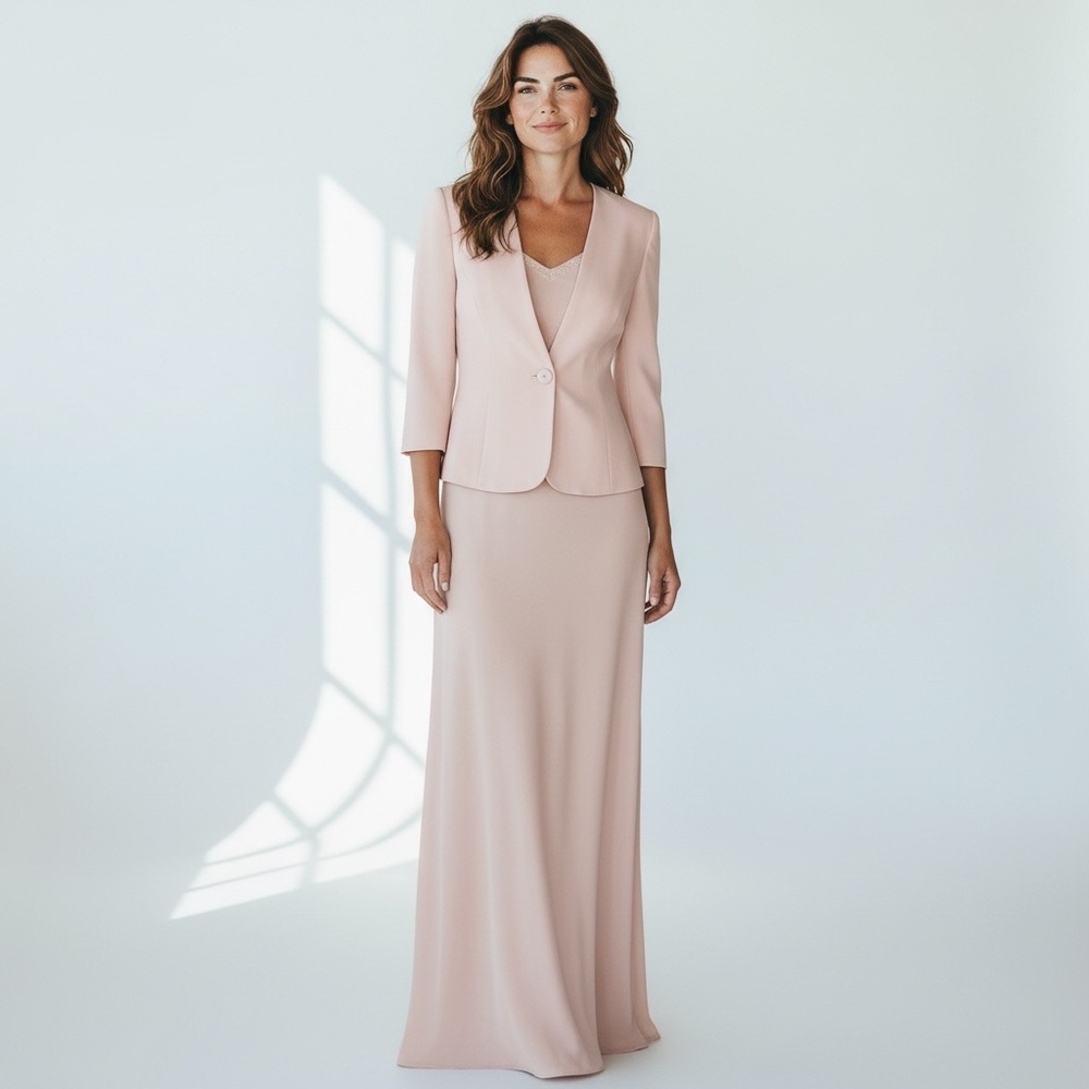 Daymor couture beaded blush pink special occasion maxi  Evening dress blazer set